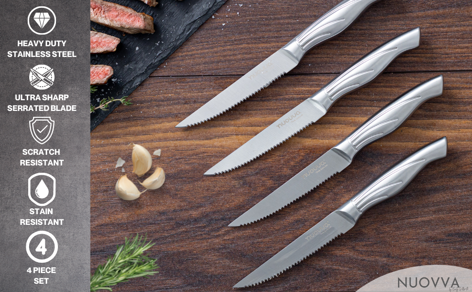 nuovva Kitchen Steak Knife Set Steak Knives with Serrated Edge Durable StainlessSteel Steak
