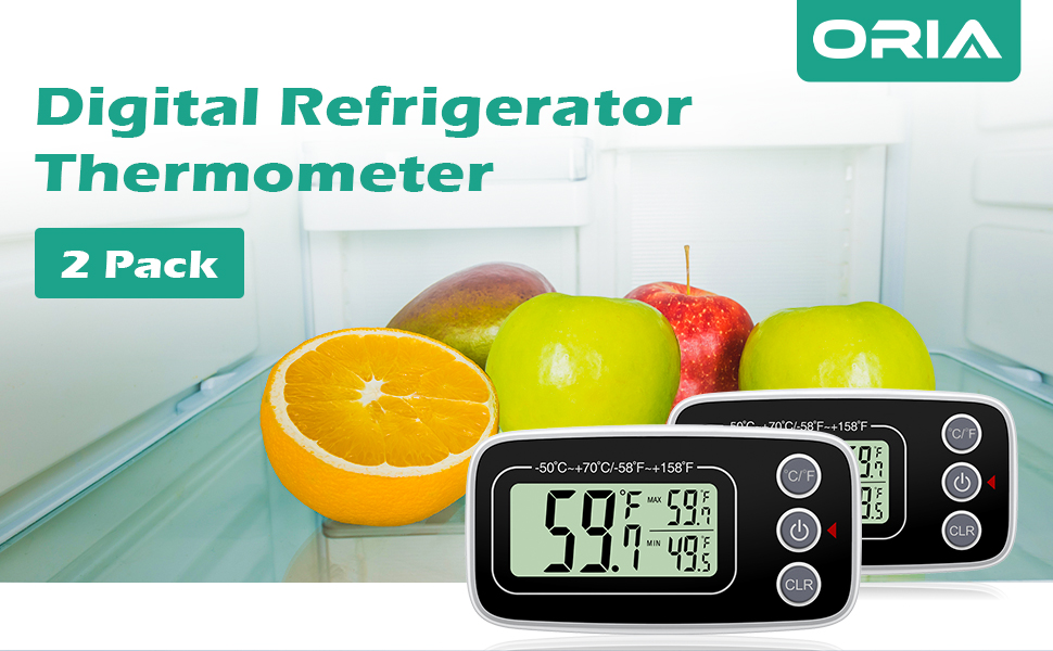 ORIA Refrigerator Thermometer, (NEW VERSION) 2 Pack Digital Freezer Thermometer, Fridge