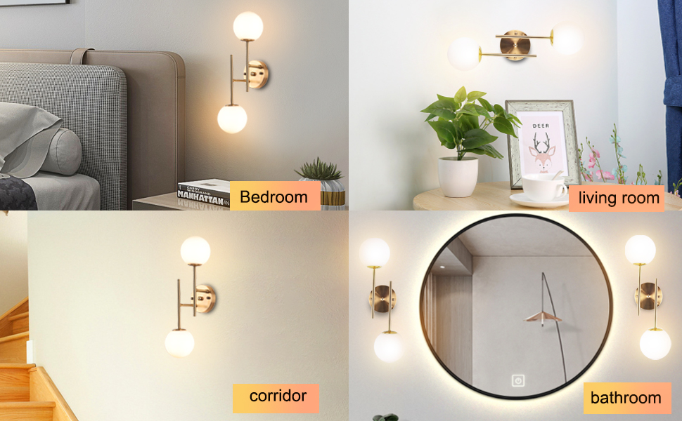 gold modern globe wall sconce-Mirror Living Room Bedroom Kitchen Hallway