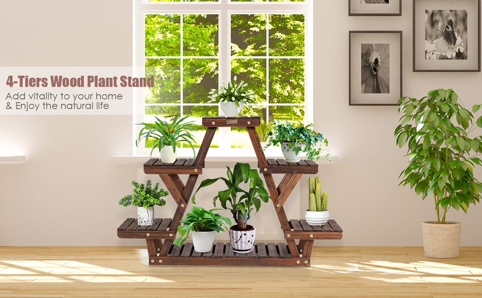 Giantex Wood Plant Stand, Multi Tier Flower Pot Holder Display Shelf