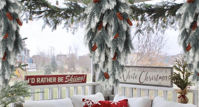 Christmas Teardrop Swags Artificial Pine Swag with Pinecone Winter Pine Needles Swag Greenery