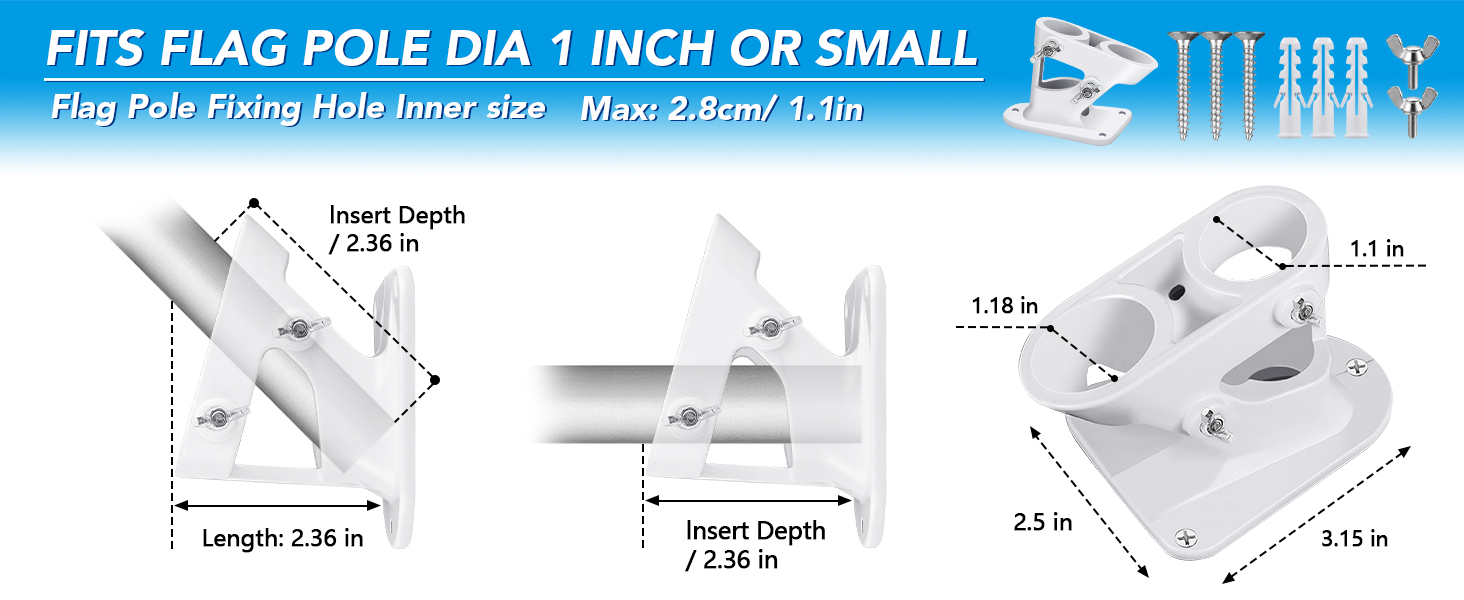 Hoople Flag Pole Holder Mounting Bracket, TwoPosition