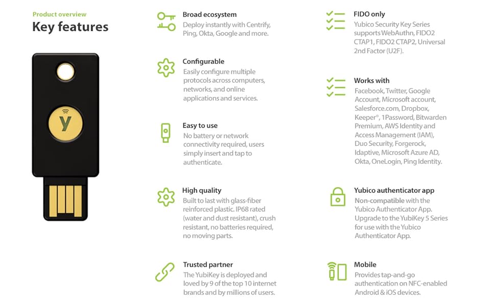 Yubico Security Key NFC Black TwoFactor authentication (2FA