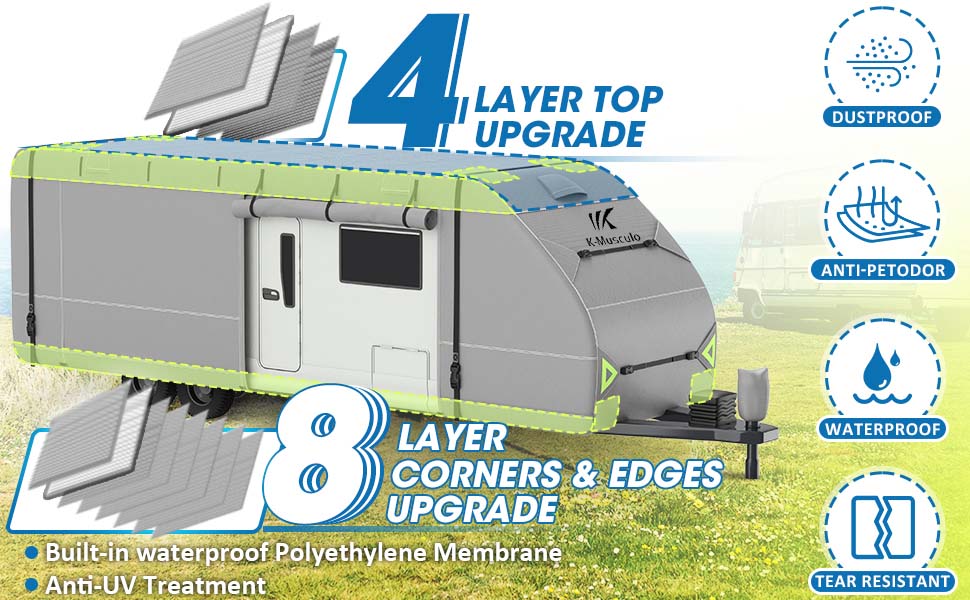 KMusculo RV Cover, 2224 FT Heavy Duty Travel Trailer Cover with 8