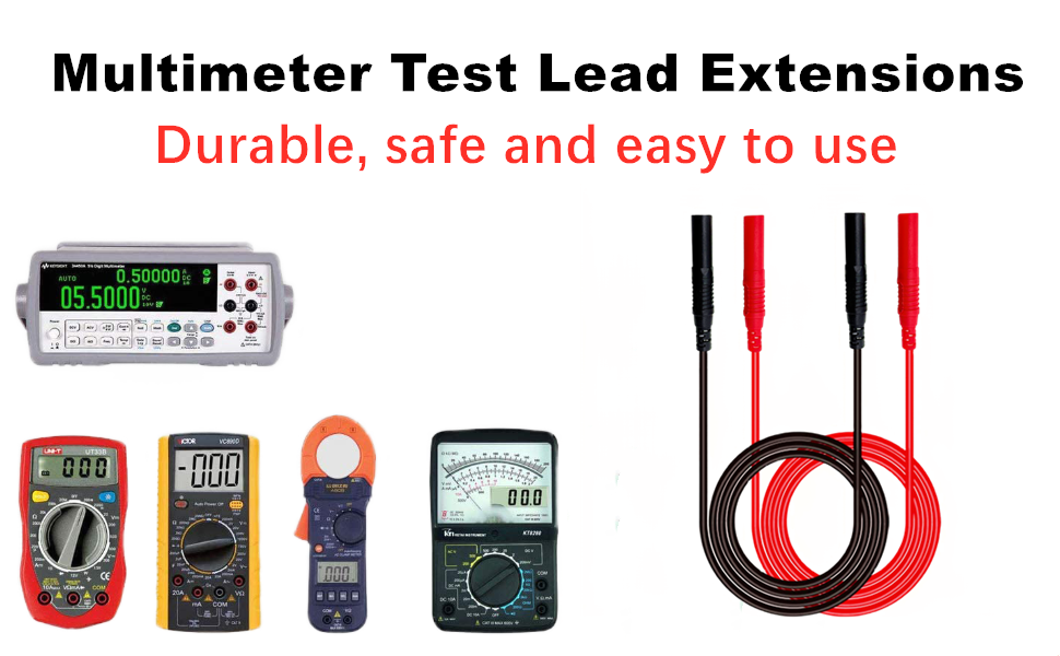 Multimeter Extended Test Leads,4mm Banana Plug Connectors Meter Leads Wires for Multi Meter