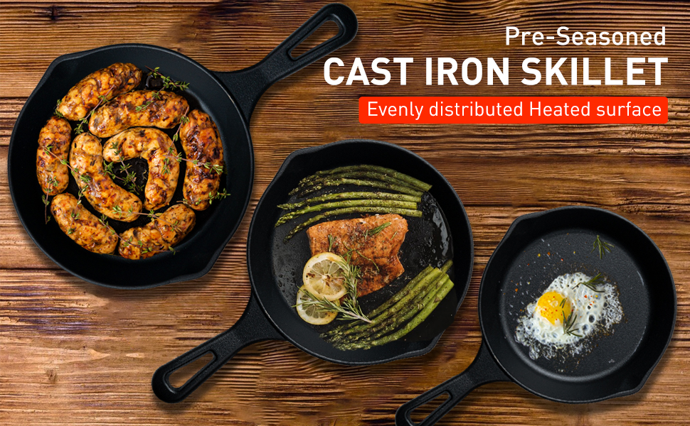 Kerilyn 12 Inch PreSeasoned Cast Iron Skillet With Ridges, Duty Professional