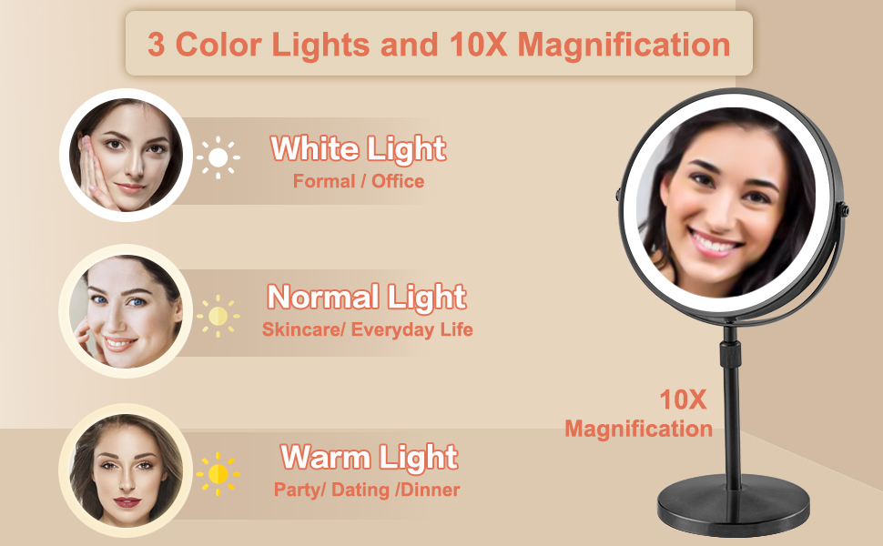 3 Color Makeup Mirror