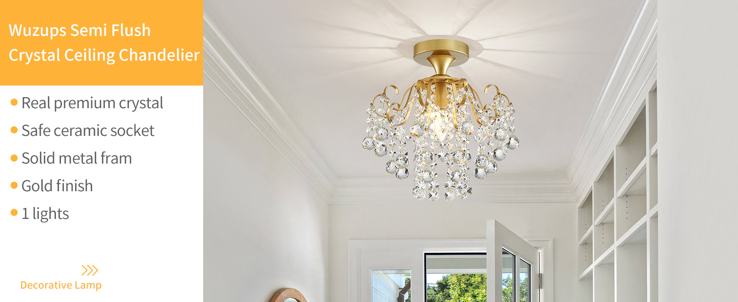 WUZUPS Crystal Chandelier Flushmount Ceiling Light
