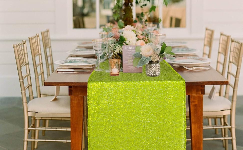 DUOBAO Sequin Table Runner 120 inches Long 5 Packs Sequin