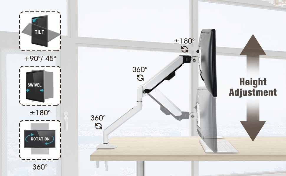 HEYMIX Dual Monitor Arm White, Dual Monitor Mount, Aluminum Dual