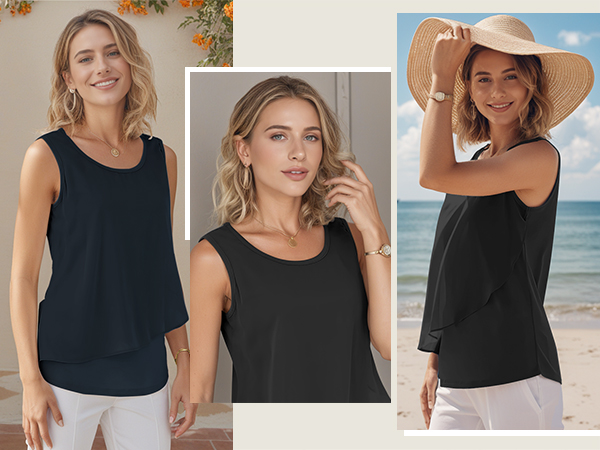 Messic Chiffon Tank Top: Women Tops Dressy Casual - Dressy