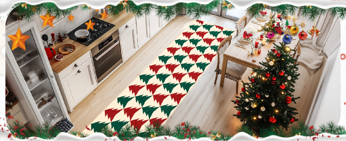 jinchan Christmas Runner Rug 2x5 Hallway Rug Xmas Tree