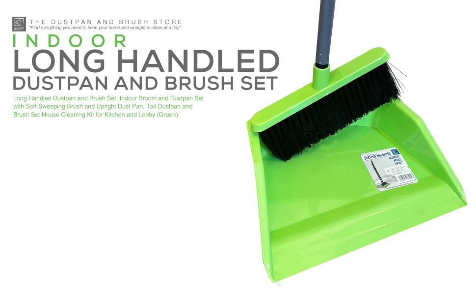 Long Handled Dustpan and Brush Set, Indoor Broom and Dustpan Set with Soft Sweeping Brush and