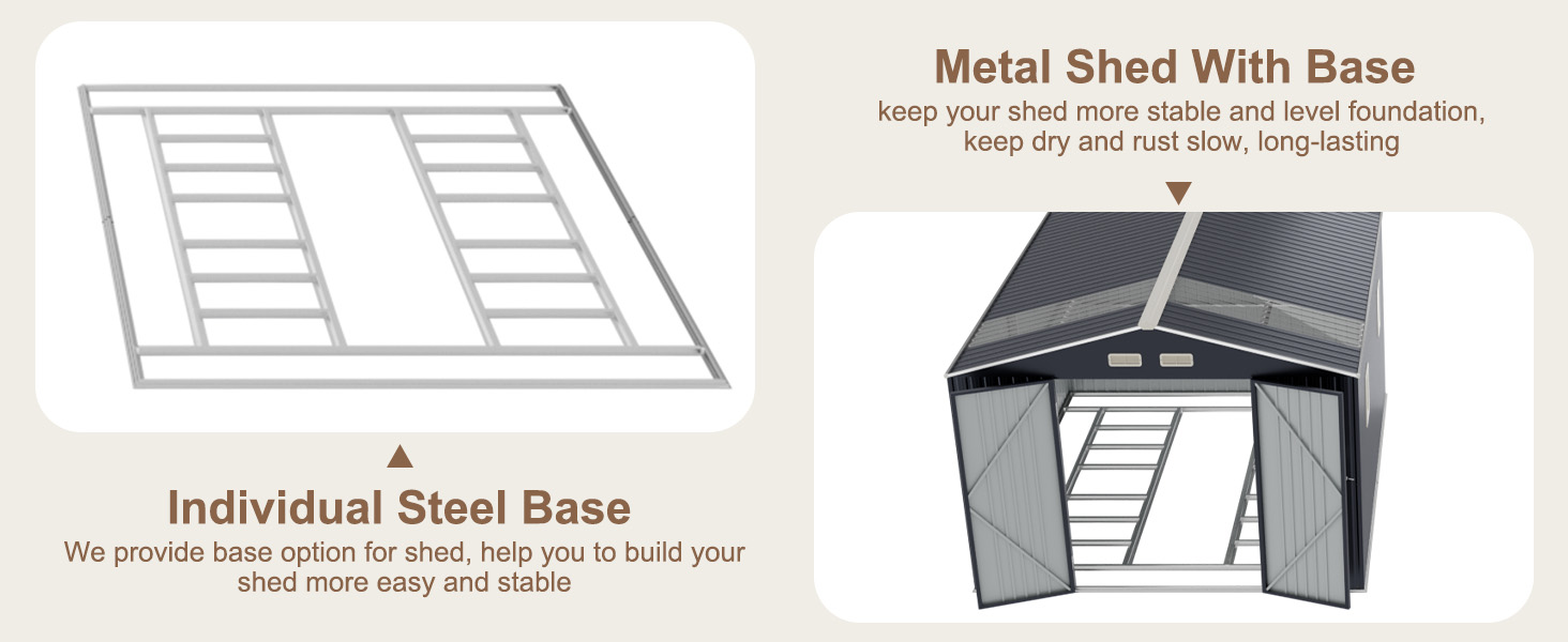 metal shed with base