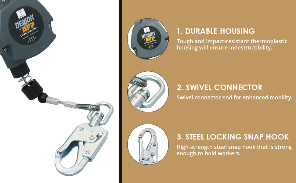 AFP Demon 11 FT Single Leg SelfRetracting Lifeline Cable