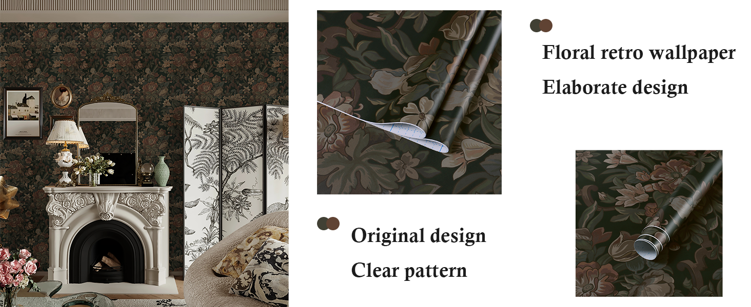 wallpaper peel and stick floral vintage retro flower contact paper smooth waterproof green leaves