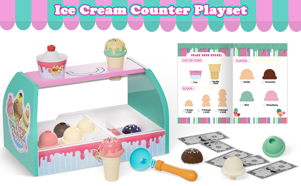 Martiount Ice Cream Toys for Kids, 26 Pcs Ice Cream Counter Playset