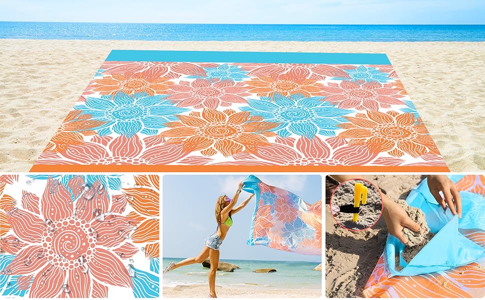 WIWIGO Beach Blanket Sandproof Extra Large Beach Mat Adults Waterproof Quick Drying