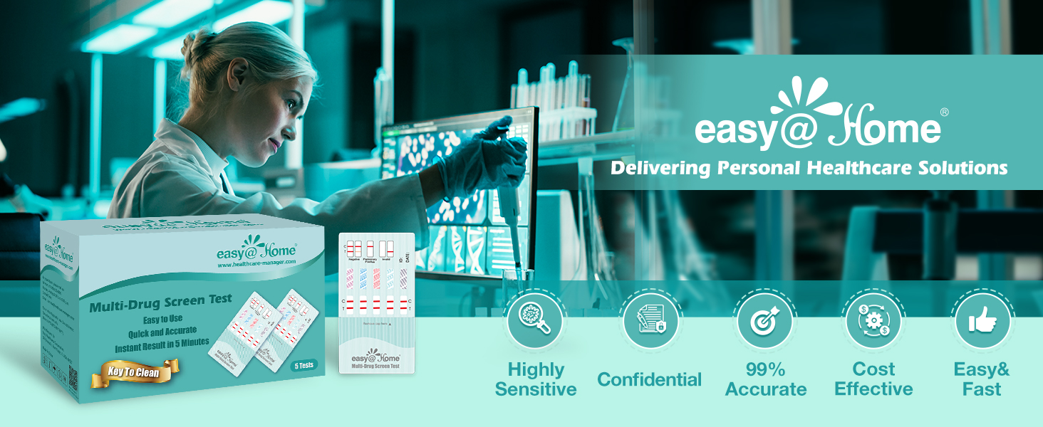5 x Drug Test Kits EasyHome 5 Panel Instant Testing Marijuana (THC), COC, Opiate 2000, AMP