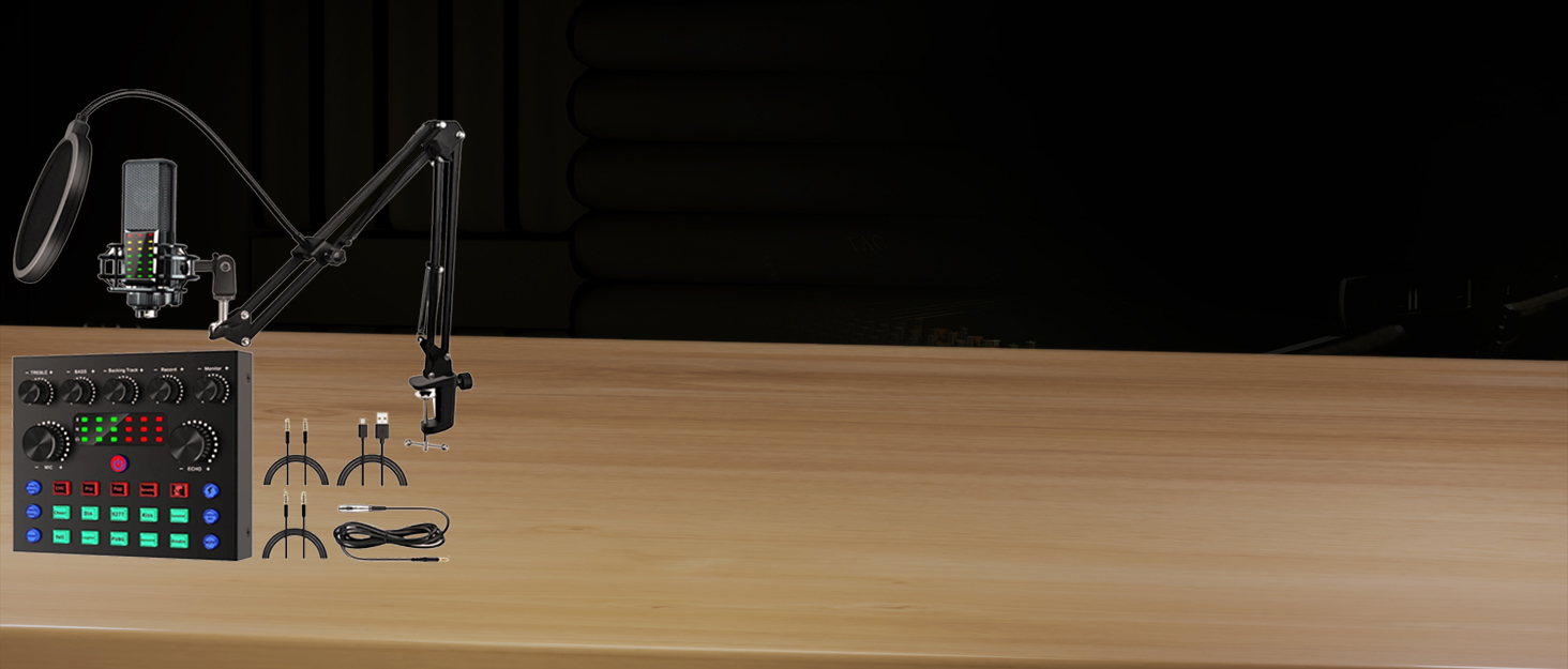 APEUNWOM V8 Sound Card, Voice Changer Mixer with Microphone Live Sound