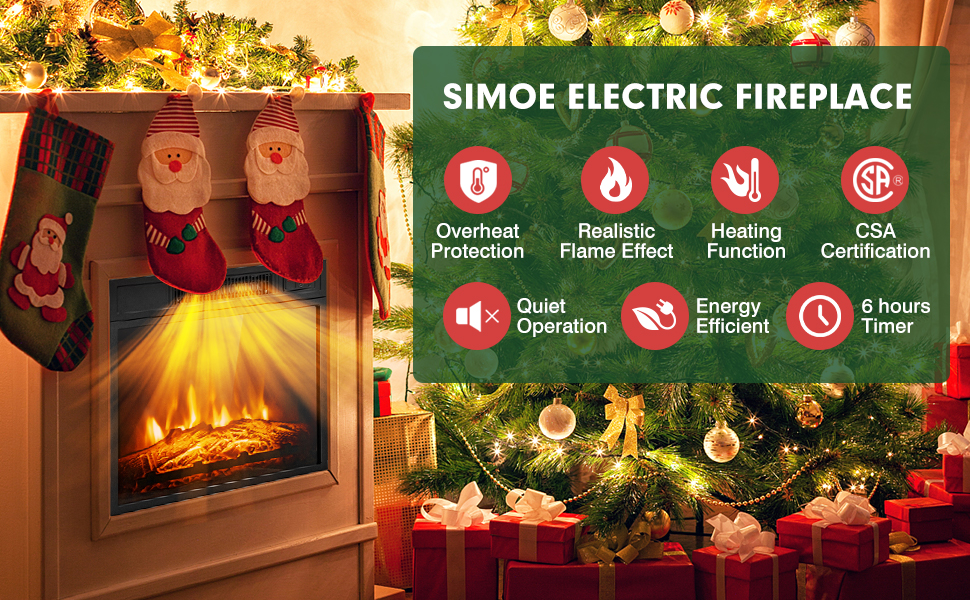 SIMOE 18 Inch Electric Fireplace Inserts, 1400W Wallrecessed