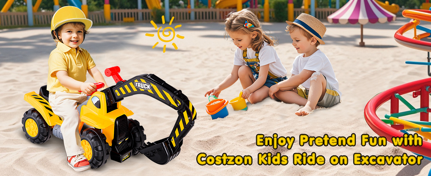 Costzon excavator toys for boys 3-5 year old, kids excavator toy ride on, toy excavator for boys