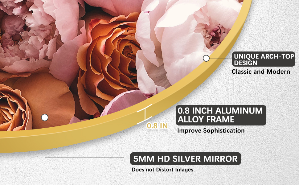 NISHCON Gold Arched Mirror 31 X 33 Inch, Arched Wall Mirror