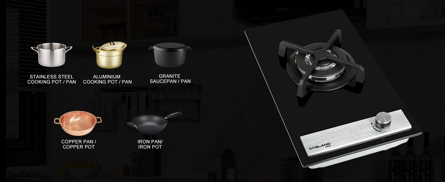 Built-in Gas Hob, Black Tempered Glass Gas Cooktop, 3.4kW Triple Ring Burner Gasland Chef GH12BF 19 GASLAND Chef Gas Hob