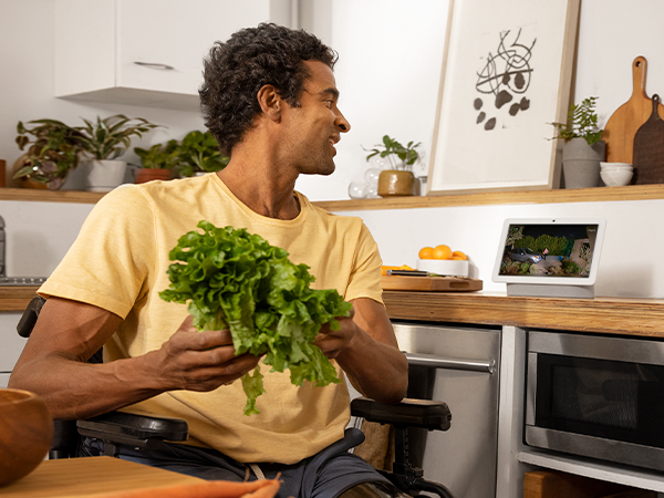 Person talking to smart display