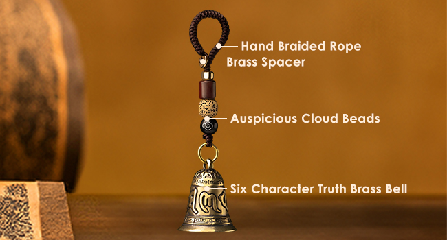 Chinese Feng Shui Bell Six Character Pure Brass Bells Window Door Home Pendant Car Keychains Beautiful Symbolism Good Luck Wealth and Safe for Home Decoration, Office Decoration(2.6x1.5x1.1in) 14 1