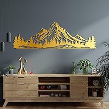 gold metal mountain and forest wall art