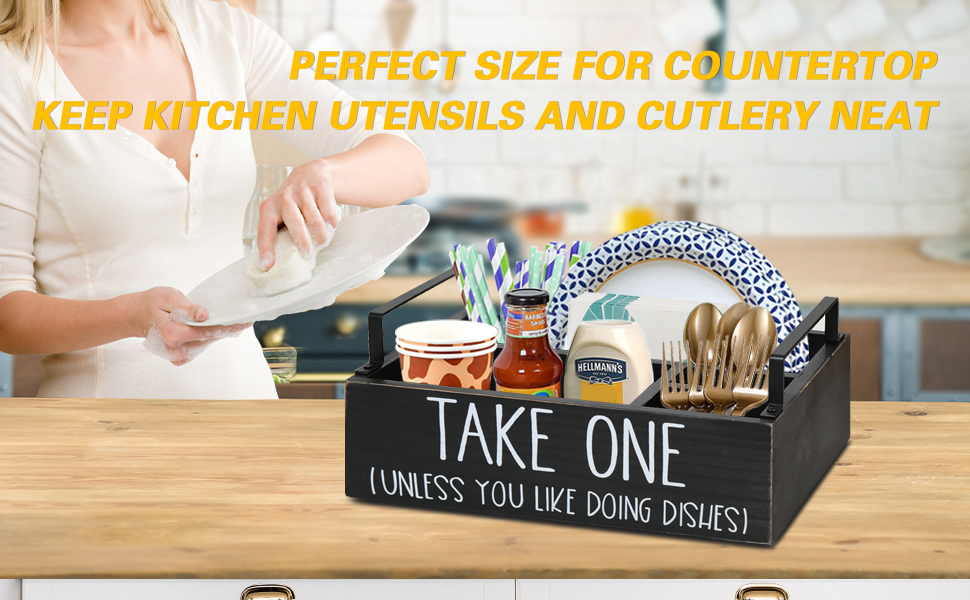 Paper Plate Caddy Holder for Kitchen Countertop, Wood