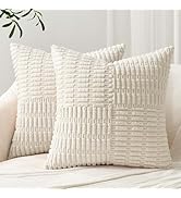 Topfinel Set of 2 Decorative Throw Pillow Covers 18x18 Inch Soft Corduroy Boho Textured Striped P...