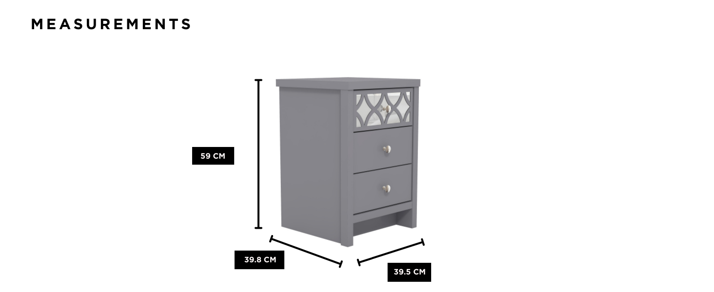IRIS 3 Drawer Bedside Cool Grey Measurements