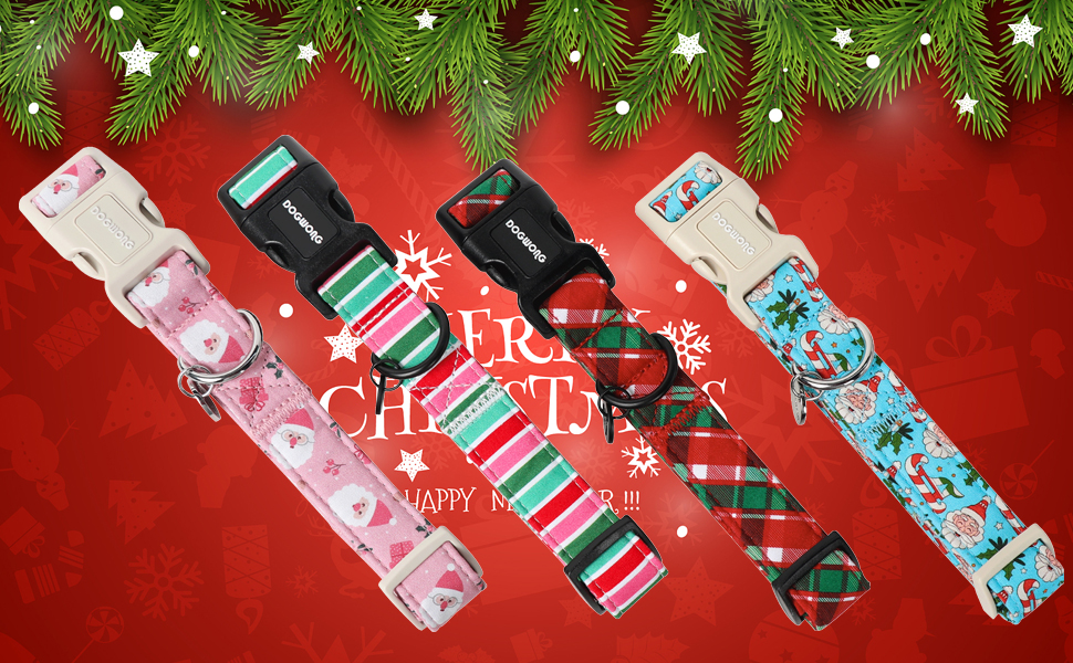 DOGWONG Christmas Dog Collar, Red Plaid Dog Collar