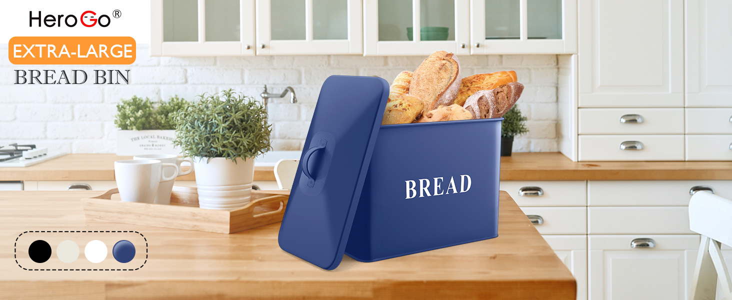 Herogo Bread Bin, ExtraLarge Metal Bread Box for Kitchen, Vintage Tall Bread Holder with Lid