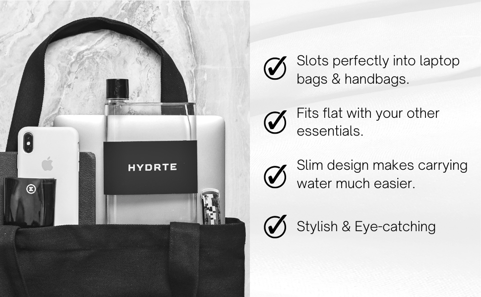 HYDRTE Flat Water Bottle 17 oz, Leak Proof and Slim Water Bottle Design