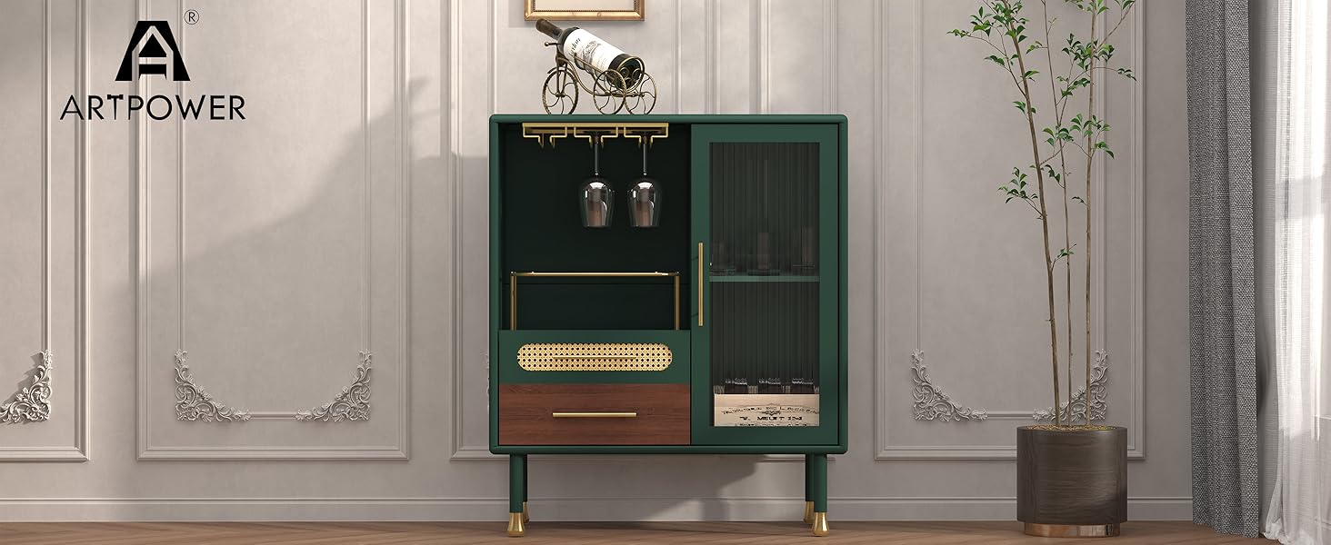 green coffee bar cabinet
