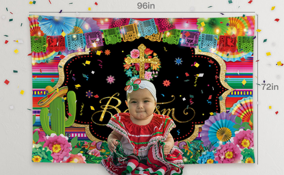 Allenjoy 68" x 45" Mexican Baptism Party Backdrop God