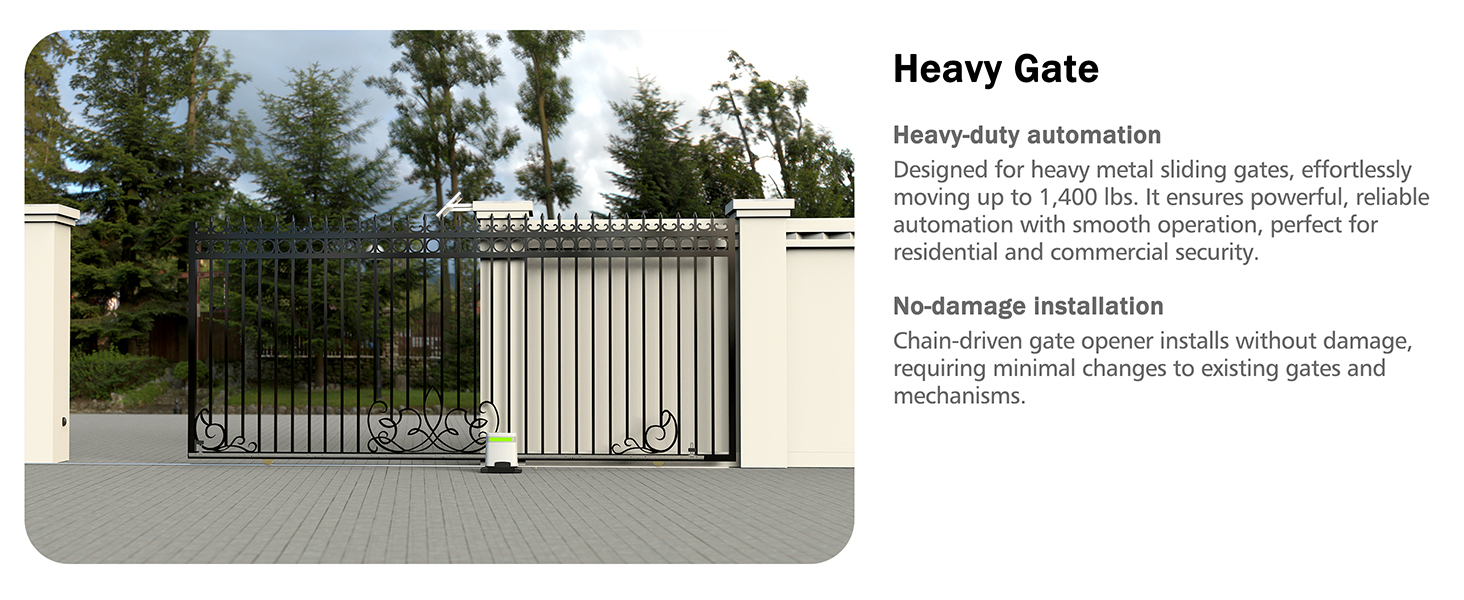 sliding gate opener, wood or metal gates, residential driveway gate motor, easy installation
