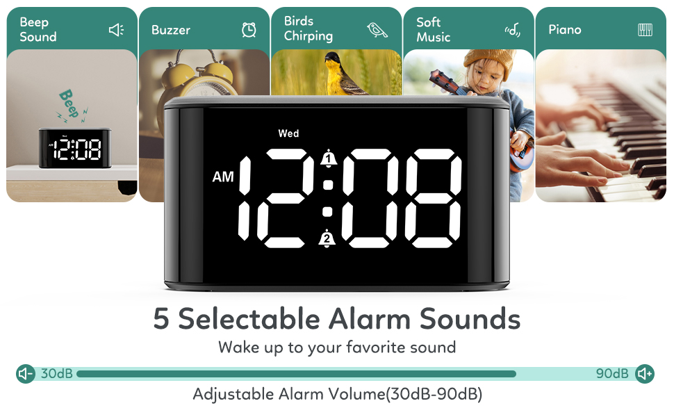 Odokee Digital Dual Alarm Clock for Kids Bedroom 7 Color