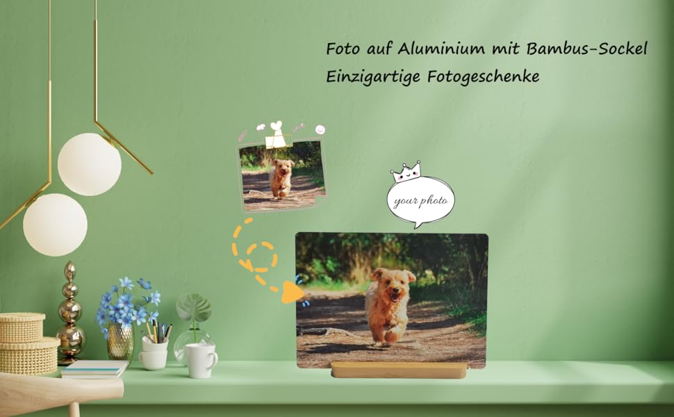 Foto op aluminium met bamboe sokkel