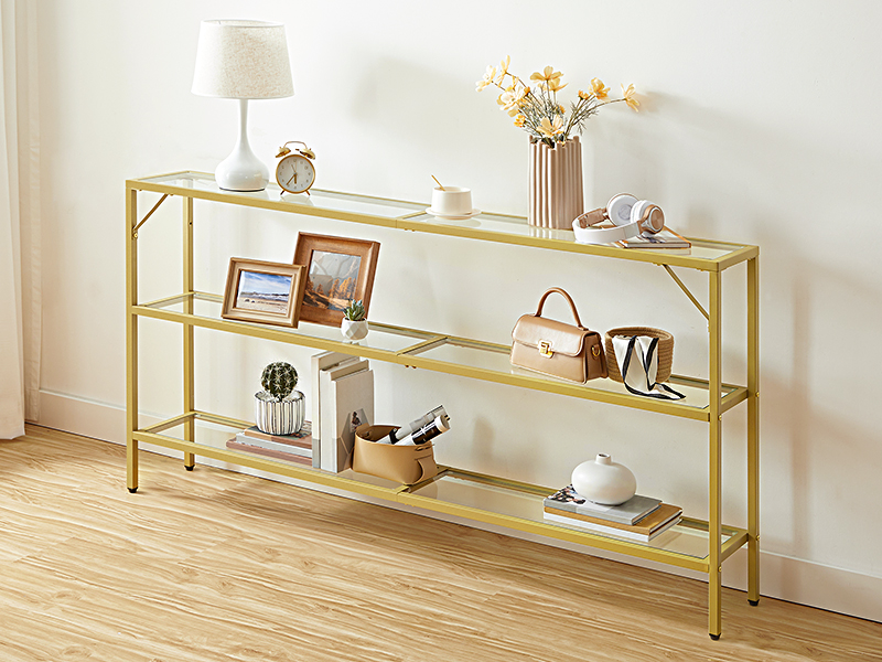MAHANCRIS 63" Console Table, Gold Sofa Table, 3 Tier