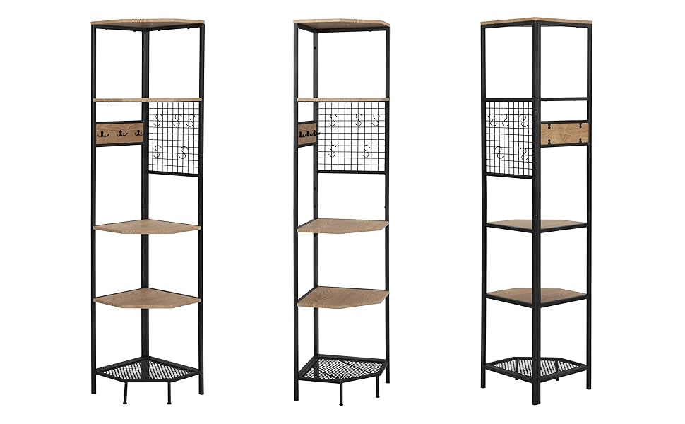 O&K FURNITURE 5Tier Corner Shelf with Hooks, 75Inch