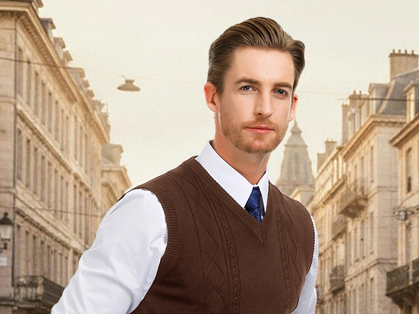 PJ PAUL JONES Men's Sweater Vest V Neck Slim Fit Cable