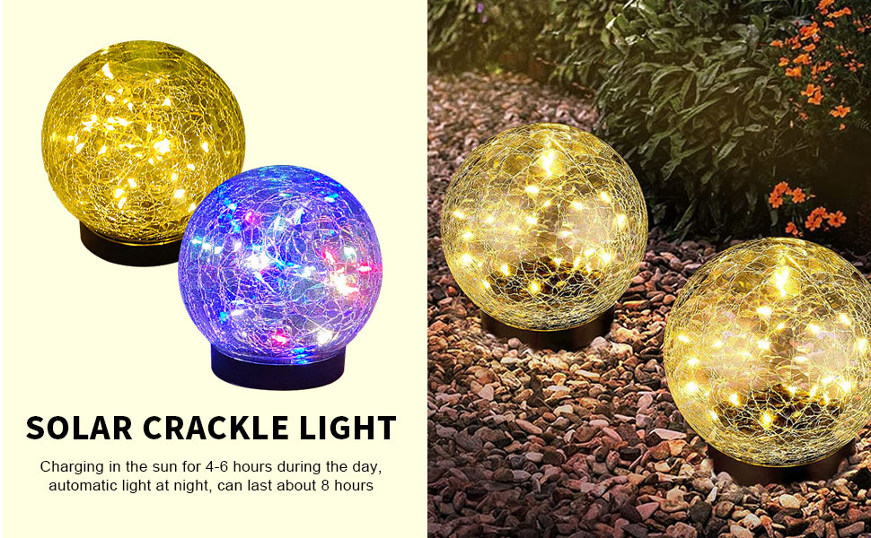 Solar Garden Globe Light, Waterproof Cracked Glass Globe Ground Light