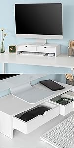 SoBuy Monitor Stand Riser 2 Drawers Computer Screen Riser Desk Organizer Black,BBF02-SCH 19 BBF02-W