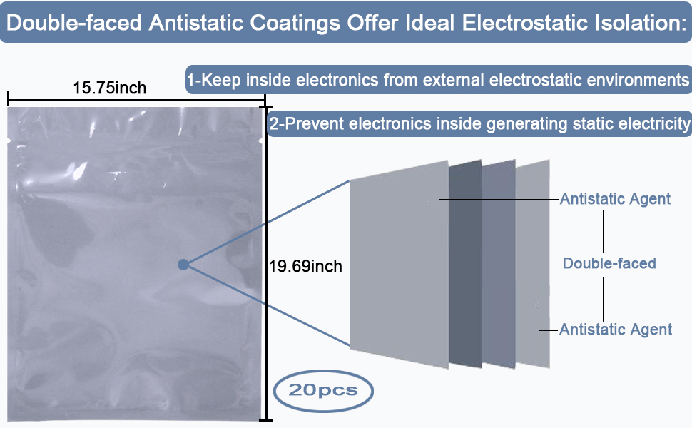 20Pcs Open Top Anti Static Bags,15.75x19.69in Extra Large