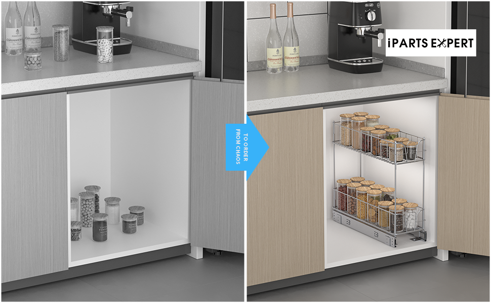 IPARTSEXPERT 7 Inch Pull Out Shelf for Kitchen 2Tier Wire