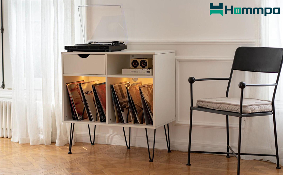 HOMMPA Large Record Player Stand with LED Lights Vinyl